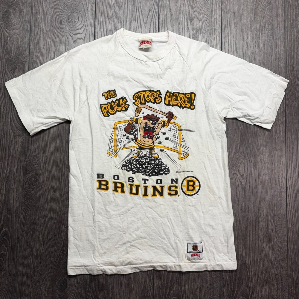 Vintage 1989 Boston Bruins NHL Hockey Nutmeg T Shirt Mens Medium Taz